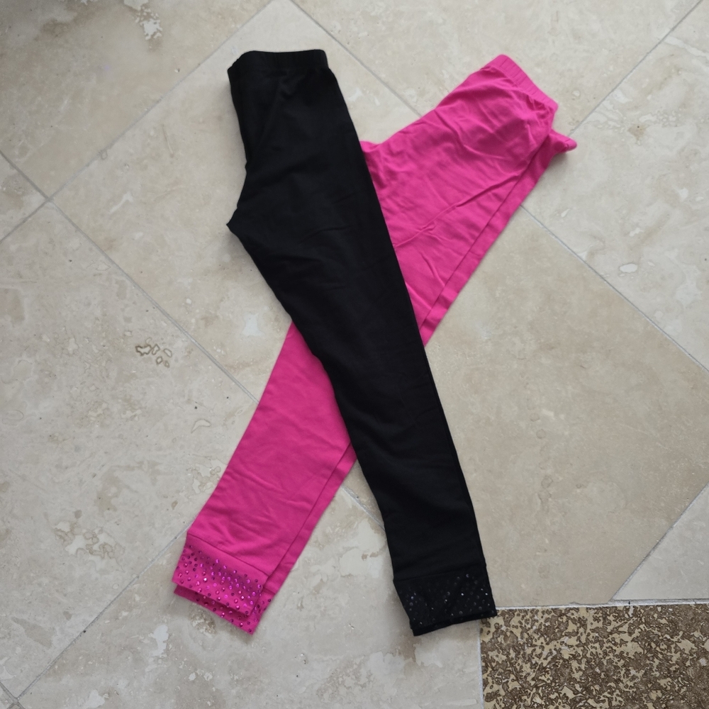Black and Pink Leggings with Rhinestone Detail By SO SZ 14